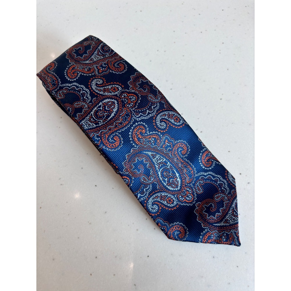 Alexander Julian Colours Mens Blue Orange Paisley Polyester Necktie Hand Made